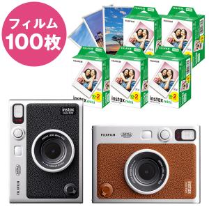 チェキ instax mini Evo ブラック ブラウン 本体&フイルム100枚&プチカードファイル1冊セット ハイブリッドインスタントカメラ 富士フイルム｜y-sharaku