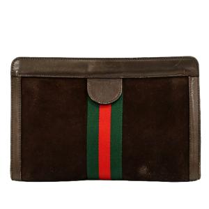 本物 グッチ GUCCI シェリーライン クラッチバッグ セカンドバッグ スエード レザー ブラウン 中古