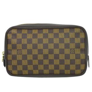 本物 ルイヴィトン LOUIS VUITTON LV トゥルーストワレット ダミエ エベヌ ポーチ 化粧ポーチ ブラウン N47623