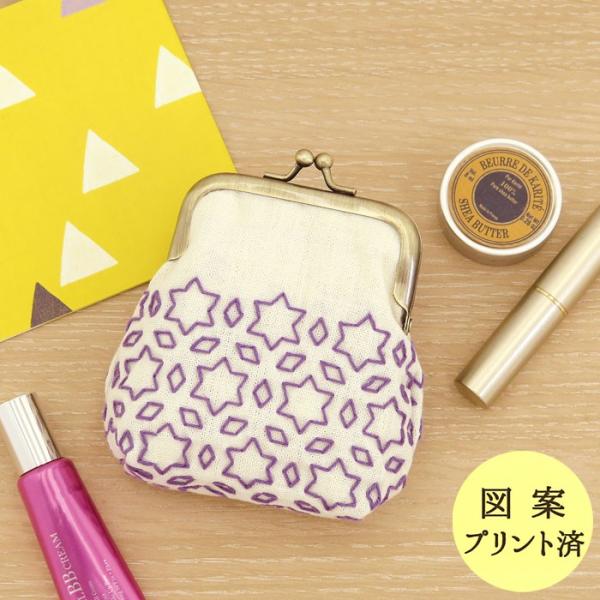 オリムパス 刺し子 キット 一目刺しのがま口ポーチ(生成) 11×12×3cm　SK-320