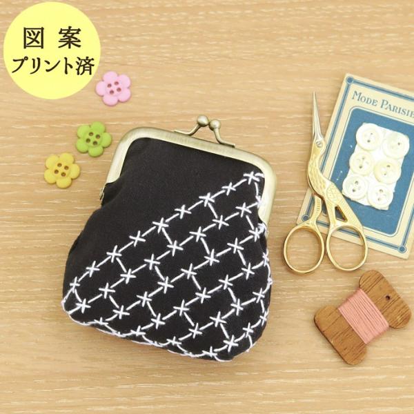オリムパス 刺し子 キット 一目刺しのがま口ポーチ(紺) 11×12×3cm　SK-321