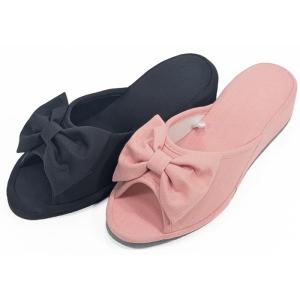 ヒールスリッパ リボン デニム ヒール高4cm ブラック ピンク ポイント利用 ポイント 消化