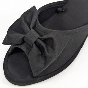 ヒールスリッパ リボン デニム ヒール高4cm...の詳細画像1