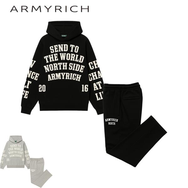 ARMYRICH 裏起毛メッセージプリントパーカーセットアップ メンズ 秋服 冬服 秋冬 スウェット...