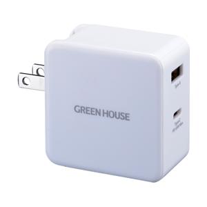 GREEN HOUSE(グリーンハウス) PD対応Type-Cポート付USB-AC充電器  ホワイト GH-ACU2GB-WH ［2ポート /USB Power Delivery対応］｜y-sofmap