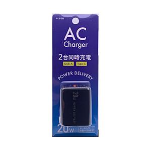 PD（PowerDelivery） 対応USB-AC充電器/3A/20W （Type-Cポート×1/...