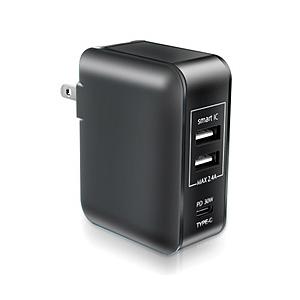 ルーメン AC - USB充電器 ノートPC・タブレット対応 42W [3ポート：USB-C＋USB-Aｘ2 /USB Power Delivery対応 /Quick Charge対応]  ブラック LAC-RA2CPD-BK｜y-sofmap