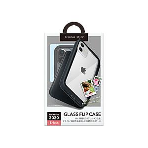 ブラック iPhone 12 ガラスフリップケース PG-20FGF01BK