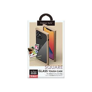 PGA iPhone 12 mini 5.4インチ対応ガラスタフケース スクエアタイプ ベージュ P...