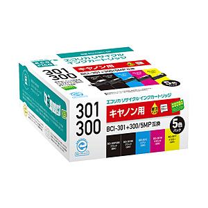 エコリカ 互換リサイクルインクカートリッジ [キヤノン BCI-301+300/5MP] 5色パック...