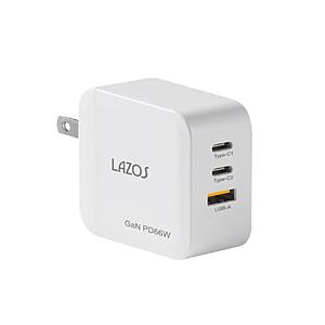 LAZOS AC充電器 3口66W USB-A×1 C×2 PD対応 窒化ガリウム LAZOS  L...