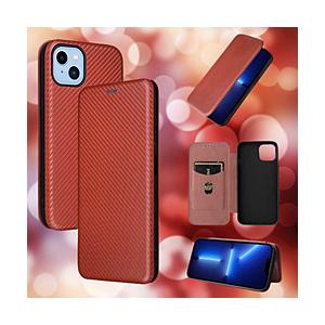 ROYAL MONSTER iPhone 14 Plus 用カーボンファイバー製手帳型ケース  レッ...