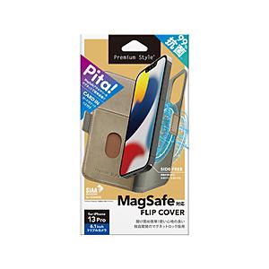PGA iPhone 13 Pro用 MagSafe対応 抗菌フリップカバー　ベージュ Premiu...