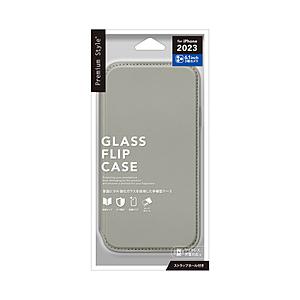 PGA iPhone 15 Pro ガラスフリップケース Premium Style グレー PG-...