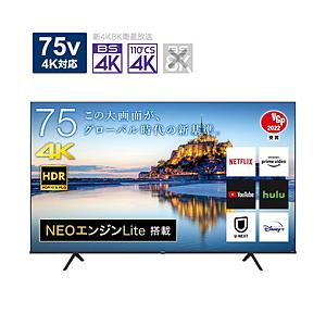 Hisense(ハイセンス) 液晶テレビ   75A65G ［75V型 /4K対応 /BS・CS 4Kチューナー内蔵 /YouTube対応］ 【お届け日時指定不可】 [振込不可]