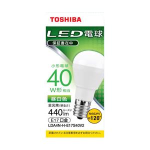 TOSHIBA(東芝) LED電球　口金E17　ミニクリプトン形　調光非対応　全光束440lm　昼白...