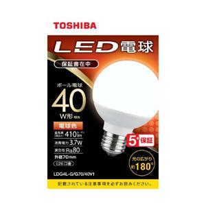 TOSHIBA(東芝) LED電球（ボール形）40W形相当　電球色（外径70mm）口金E26　広配光...