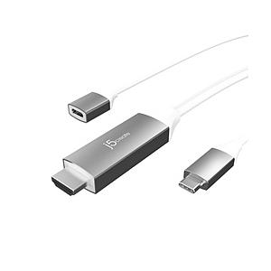 J5 USB-C ⇔ HDMI＋USB-Cメス(給電用 USB PD対応)ケーブル [映像 /1.8m /4K・HDR対応]  スペースグレー JCC155G