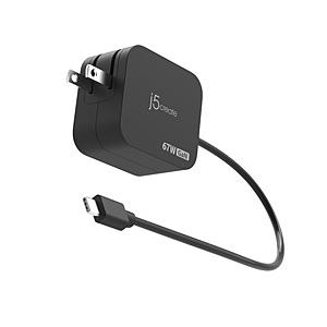 J5 67W GaN USB-Cケーブル一体型 PD充電器（1.8m）  ブラック JUP1565N...