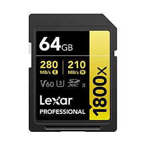 LEXAR Lexar SDXCカード 64GB 1800x UHS-II GOLD U3 V60 ...