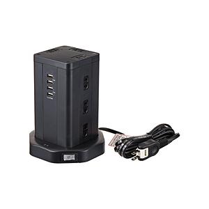 ELPA タワー型タップ12個口 4USBポート タワー型タイプ  WBS-TW1204USB(BK...