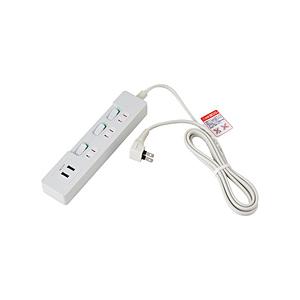 ELPA ランプレススイッチ付USB電源タップ   WLS-E3232UA(W) ［2.0m /3個...