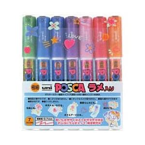 三菱えんぴつ [サインペン] ポスカ ＜ラメ入り・水性顔料・極細＞ 7色セット PC1ML7C