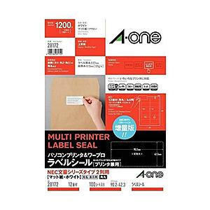 エーワン 28172 （パソコンプリンタ＆ワープロラベル/NEC文豪シリーズタイプ2列用/100シー...