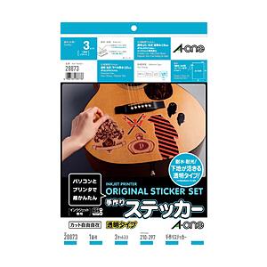 エーワン 28873 手作りステッカー 透明タイプ（A4・ノーカット/印刷用透明フィルムラベル+保護...