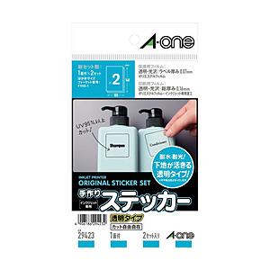 エーワン 29423　手作りステッカー　透明タイプ（はがきサイズ/2セット）