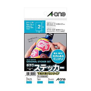 エーワン 29425　手作りステッカー　下地が透けないタイプ（はがきサイズ/2セット）