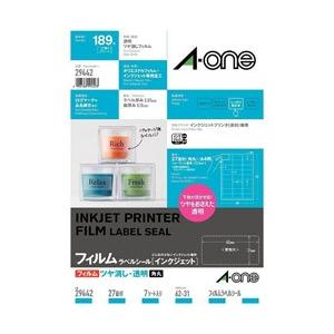 エーワン ラベルシール ツヤ消シフィルム・透明[インクジェット用](A4サイズ・7シート・189片)...