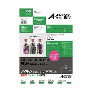 エーワン ラベルシール ツヤ消シフィルム・透明[レーザープリンタ用](A4サイズ・10シート・650...