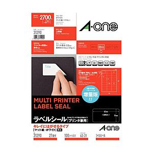 エーワン ラベルシール［プリンタ兼用］マット（A4サイズ・27面（3列×9段）・100シート（270...