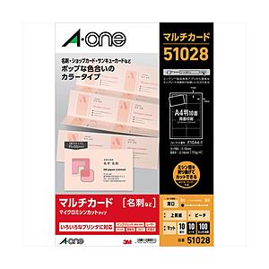 エーワン 51028　マルチカード 兼用タイプ（カラータイプ ピーチ A4判 10面 名刺サイズ 1...