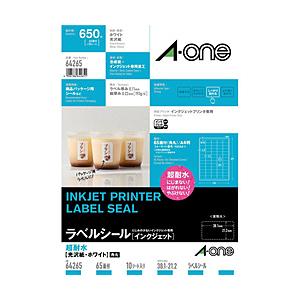 エーワン ラベルシール[インクジェット]超耐水タイプ光沢紙（A4判：65面・10シート：650片　6...