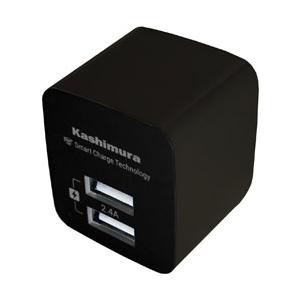 カシムラ USB電源アダプタ 自動識別充電対応 2ポート AJ-555 ブラック