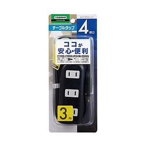 ヤザワ [電源タップ]耐トラ付タップ４個口3ｍブラック