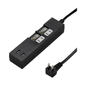 ヤザワ ［電源タップ］個別スイッチ付2AC2USB3.4A2mブラック
