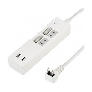 ヤザワ ［電源タップ］個別スイッチ付2AC2USB3.4A2mホワイト