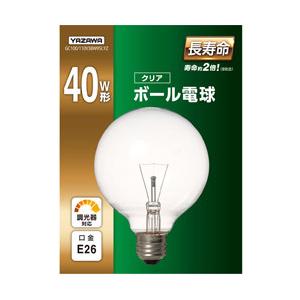 ヤザワ ボール電球40W形クリア 長寿命 φ95　GC100/110V38W95LYZ　口金E26    ［E26 /電球色 /1個 /40W相当 /ボール電球形］｜y-sofmap