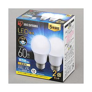 アイリスオーヤマ LED電球 E26 広配光2P 昼白色 60形（810lm）   LDA7N-G-...