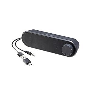 MM-SPL24UBK PCスピーカー 3.5mm接続 USB給電 横置きスリム 6W 小型 ステレ...
