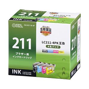 オーム電機 互換プリンターインク [ブラザー LC211-4PK] 4色パック INK-B211B-...