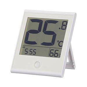 オーム電機 温度が見やすい温湿度計 快適表示＆時計付き  ホワイト TEM-200B-W ［デジタル...