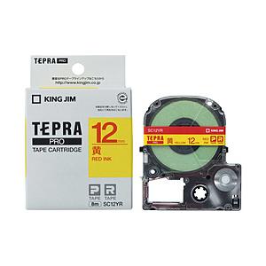 キングジム カラーラベルテープ 「テプラPRO」（黄色テープ/赤文字/12mm幅） SC12YR