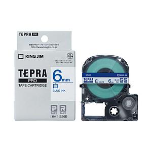 キングジム SS-6B （テプラPROテープカートリッジ  白テープ/青文字/6mm)