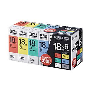 キングジム ラベルテープ（ベーシックパック） 「テプラPRO」（6種セット/18mm幅） SC186...