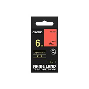 CASIO(カシオ) XR-6RD （ネームランド/スタンダードテープ/6mm幅/8m/赤テープ/黒...