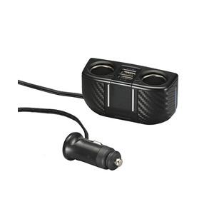 カーメイト DZ273 ソケット 2連コード付 2USB 2.4A カーボン調